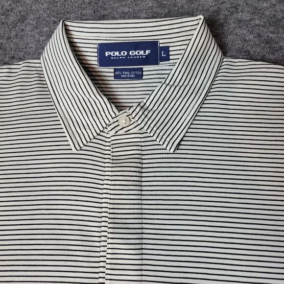 Vtg Polo Ralph Lauren Golf Mens Sz L Covered Placket Black Striped Pima Cotto - Picture 3 of 10